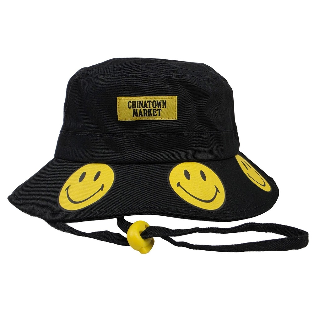 Smiley Bucket Hat‎ Cap Medium Large Chinatown Market Woven Label Black NWT